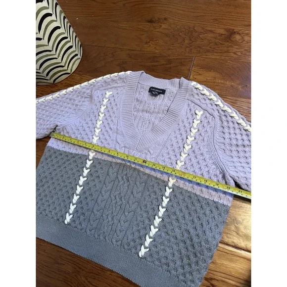 Club Monaco Purple Violet Lavender Color Block Sweater Pullover Size M 87% Wool - Picture 8 of 13
